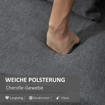 2 Seater Sofa, Couch with 2 Throw Pillows, Padded Loveseat, Upholstered Sofa with Velvet-Like Fabric, Armrest, Loveseat for Living Room, Bedroom, 130 x 70 x 80 cm, Gray