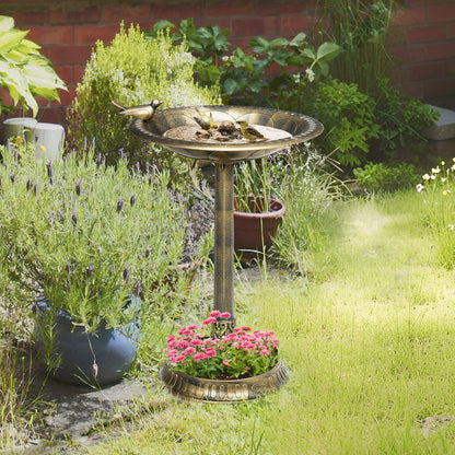 Garden Bird Bath Outdoor 72 cm Height Bird Feeder with 2 Levels Containers Retro and Elegant Design Bird Waterer for Outdoor Bronze