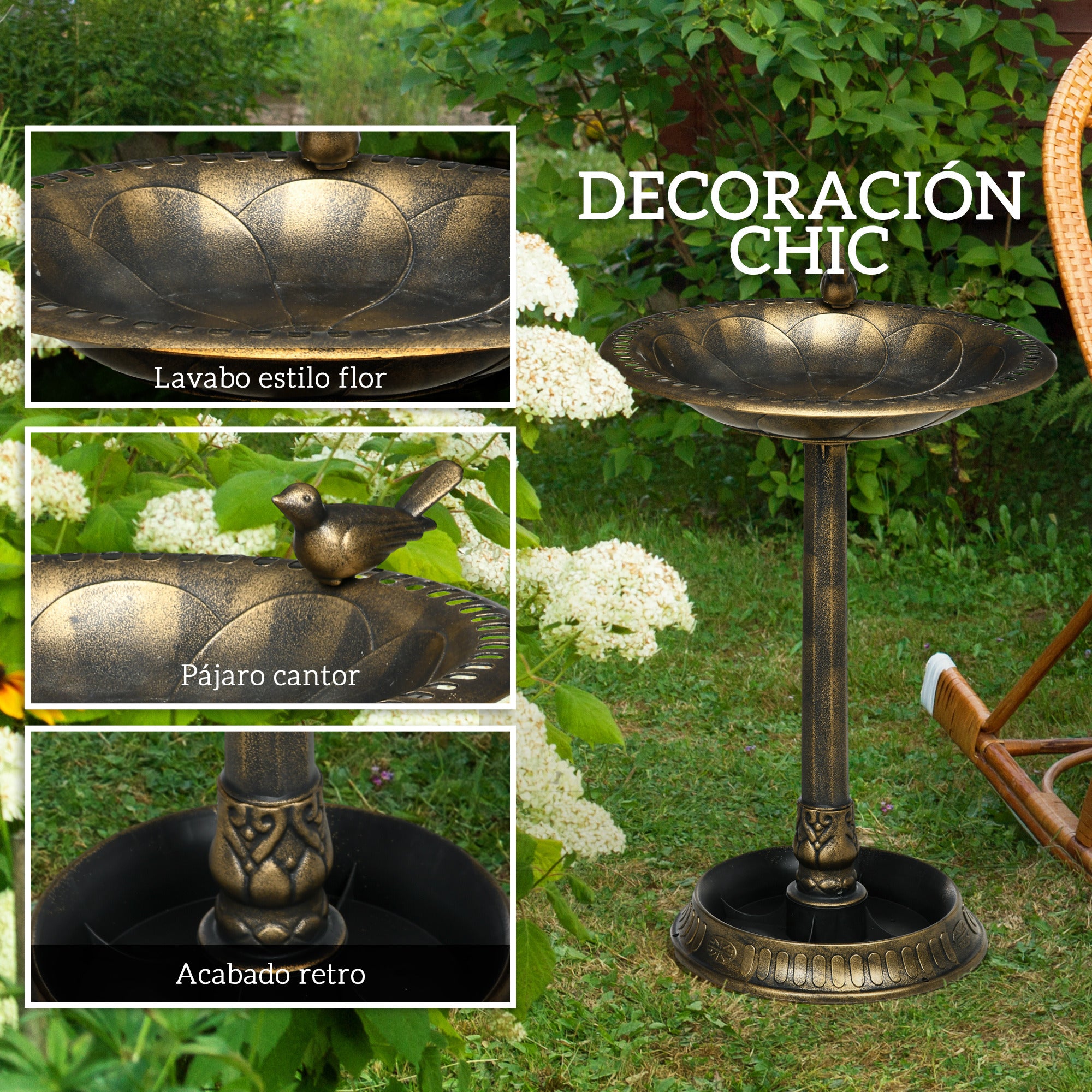 Garden Bird Bath Outdoor 72 cm Height Bird Feeder with 2 Levels Containers Retro and Elegant Design Bird Waterer for Outdoor Bronze