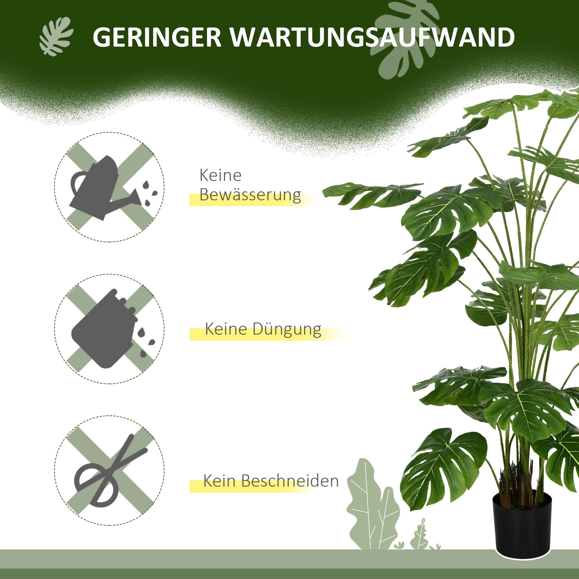 Artificial Plants, Artificial Monstera Deliciosa, 180 cm Artificial Plant with 24 Branches, Indoor Plant, Artificial Tree, Plant Decor for Indoor, Green