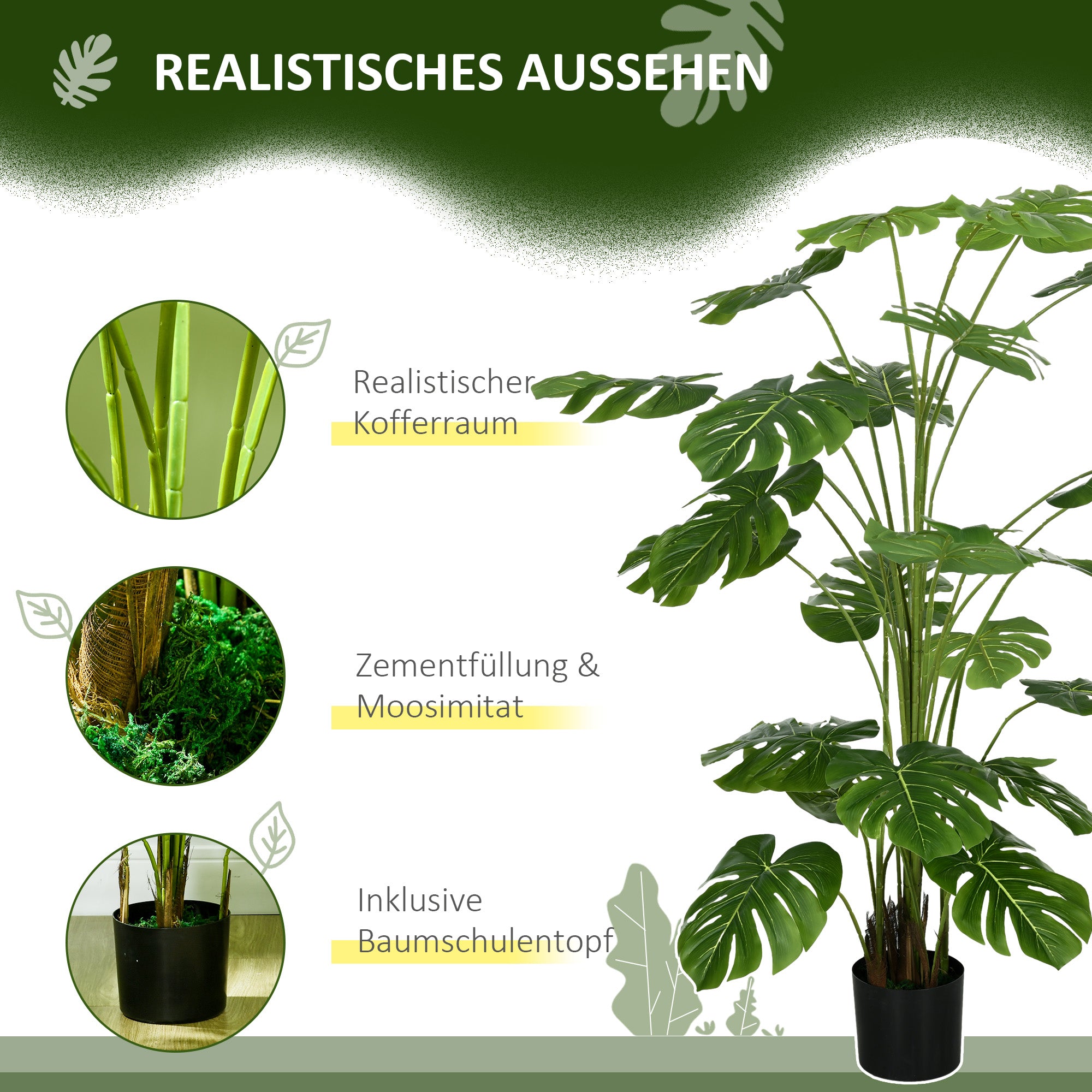Artificial Plants, Artificial Monstera Deliciosa, 180 cm Artificial Plant with 24 Branches, Indoor Plant, Artificial Tree, Plant Decor for Indoor, Green