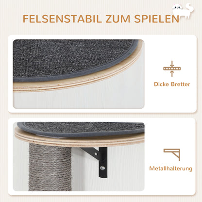 Cat Climbing Wall 7-Piece Cat Climbing Wall Set with Sisal Post Ladder, Platform, Scratching Post with Scratching Board, Cave, Cat Furniture for Cats up to 5 kg, Gray+Oak