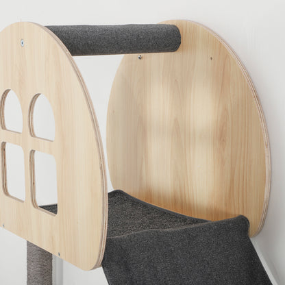 Cat Climbing Wall 7-Piece Cat Climbing Wall Set with Sisal Post Ladder, Platform, Scratching Post with Scratching Board, Cave, Cat Furniture for Cats up to 5 kg, Gray+Oak