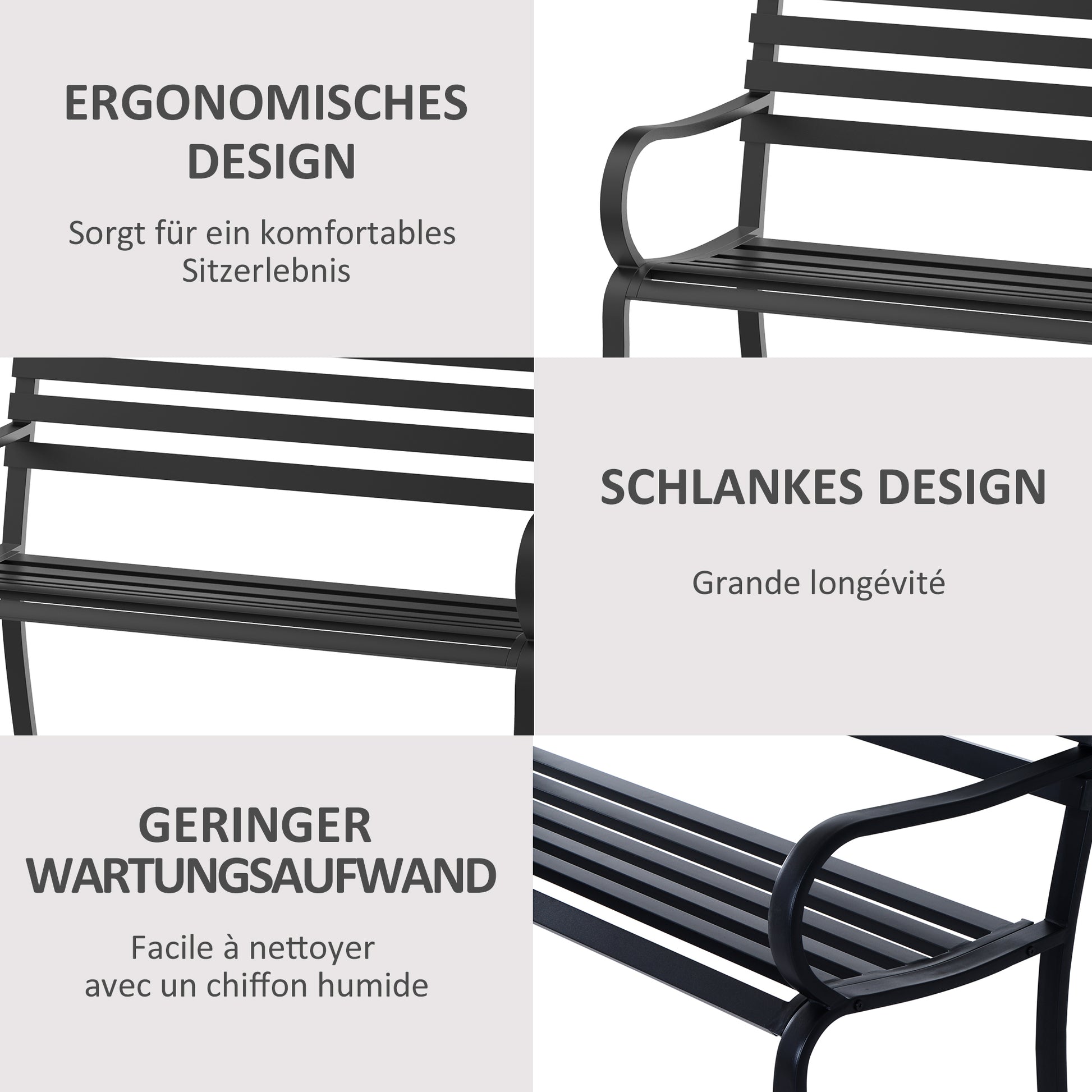 2-Seater Garden Bench Seat 240kg Capacity Bench Outdoor and Indoor Furniture 127 x 58 x 82 cm Black