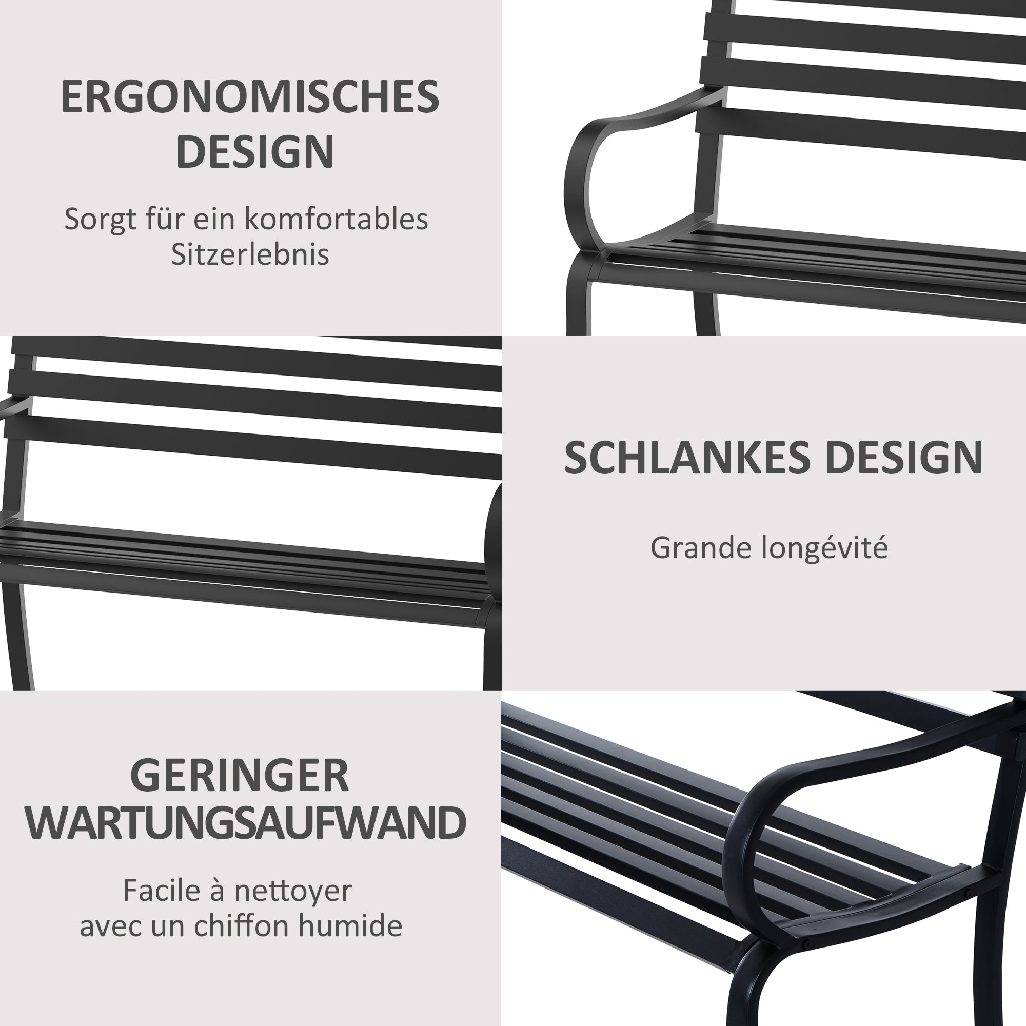 2-Seater Garden Bench Seat 240kg Capacity Bench Outdoor and Indoor Furniture 127 x 58 x 82 cm Black
