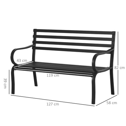 2-Seater Garden Bench Seat 240kg Capacity Bench Outdoor and Indoor Furniture 127 x 58 x 82 cm Black