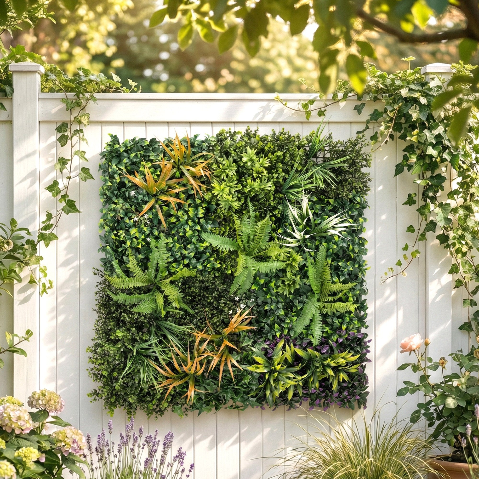 Artificial Ivy Hedge Roll, 1 x 1 m (39.4 x 39.4 in) Privacy Fence Panel — Easy-Mount Green Foliage for Balcony, Patio & Outdoor Decor