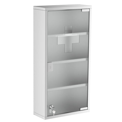 Medicine Cabinet Stainless Steel, Lockable Medication Cabinet with 4 Compartments, Glass Door Apothecary Cabinet for Medication Storage, 30 x 12 x 60 cm