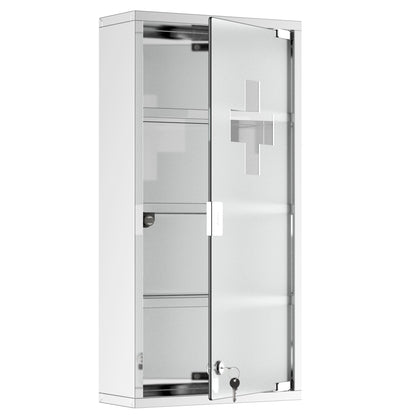 Medicine Cabinet Stainless Steel, Lockable Medication Cabinet with 4 Compartments, Glass Door Apothecary Cabinet for Medication Storage, 30 x 12 x 60 cm