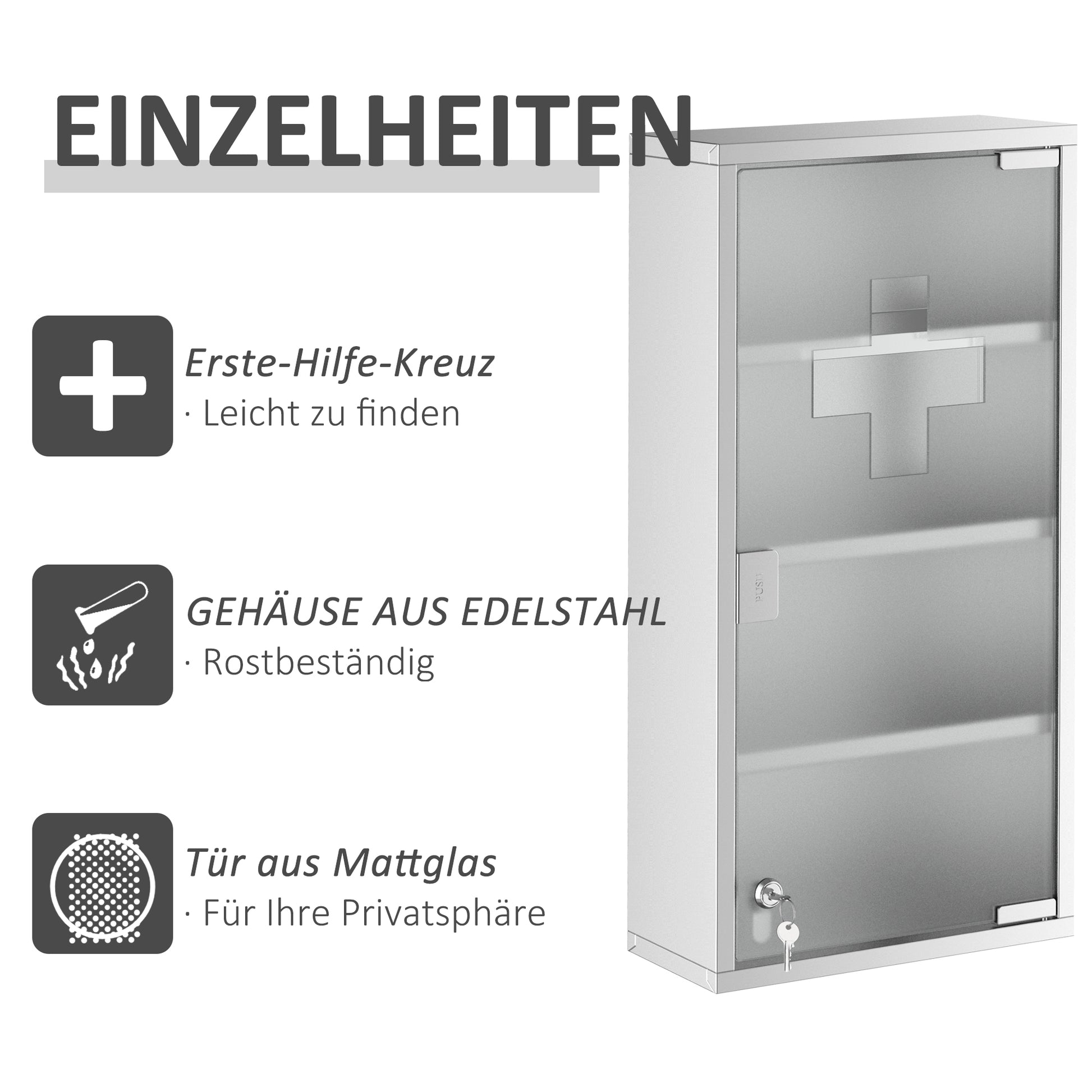 Medicine Cabinet Stainless Steel, Lockable Medication Cabinet with 4 Compartments, Glass Door Apothecary Cabinet for Medication Storage, 30 x 12 x 60 cm