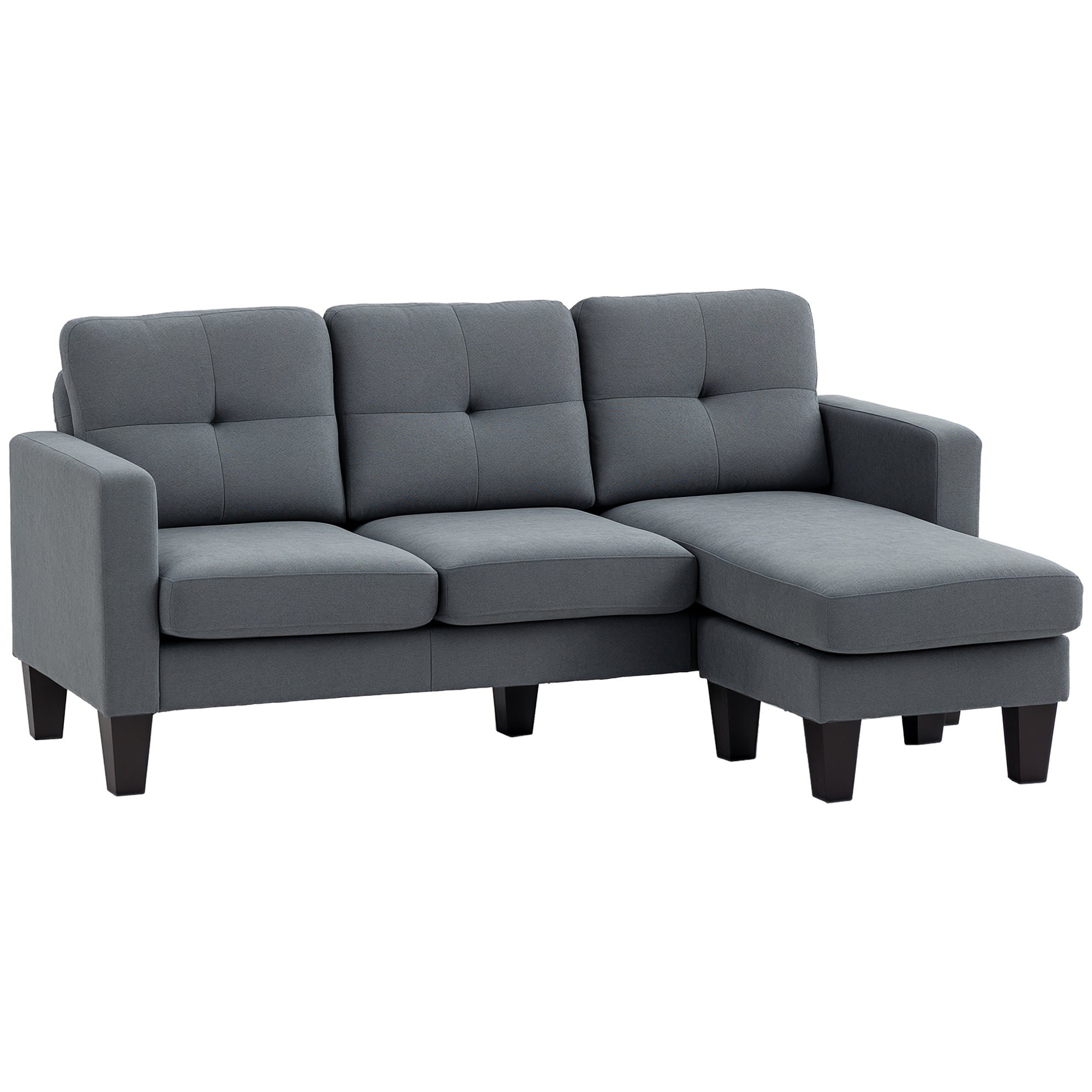 Sectional Sofa with Reversible Chaise Lounge L Shape Couch with Spring Core, High-Density Foam, Linen-Look for Living Room, Bedroom, 186 x 130 x 84 cm Dark Gray