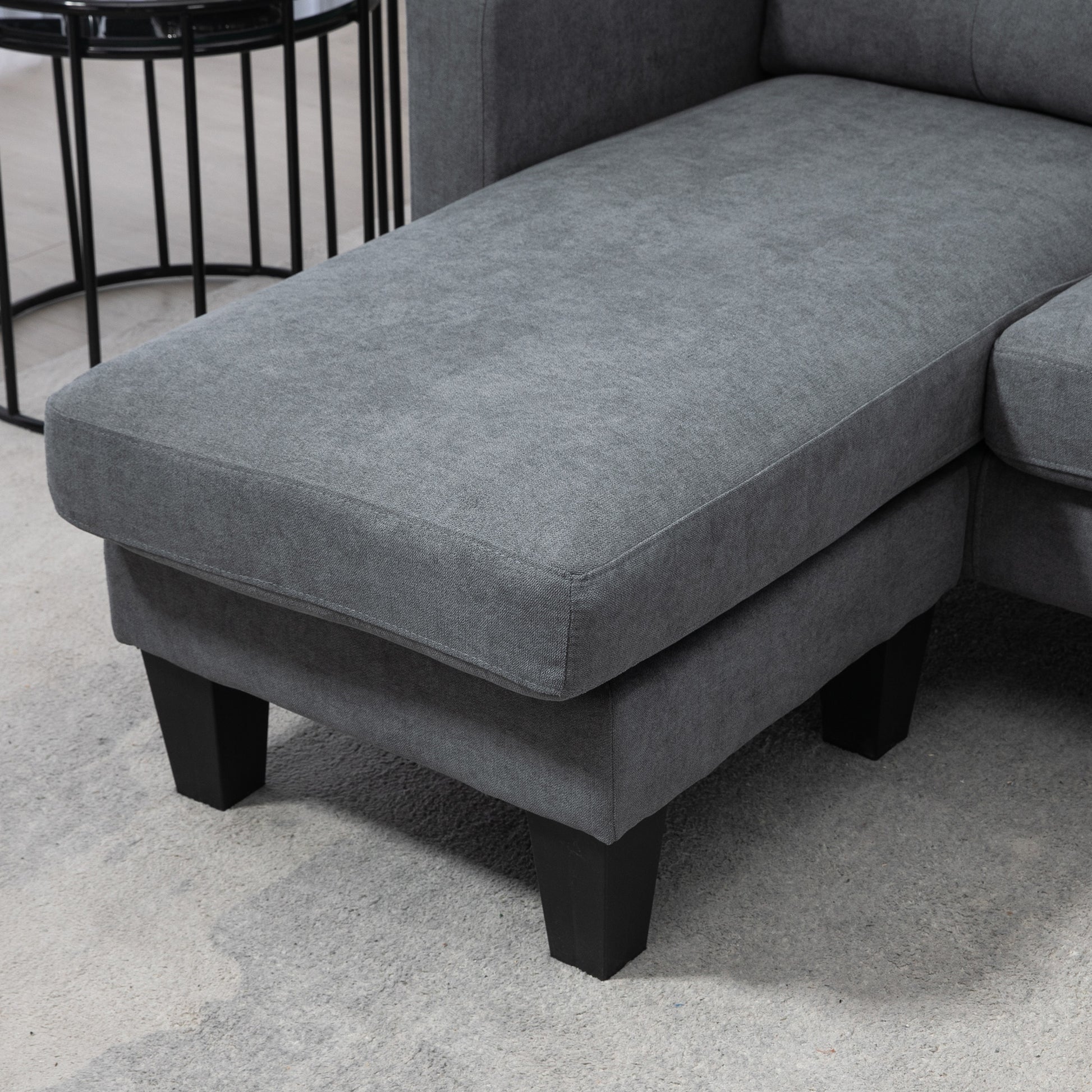 Sectional Sofa with Reversible Chaise Lounge L Shape Couch with Spring Core, High-Density Foam, Linen-Look for Living Room, Bedroom, 186 x 130 x 84 cm Dark Gray