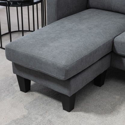 Sectional Sofa with Reversible Chaise Lounge L Shape Couch with Spring Core, High-Density Foam, Linen-Look for Living Room, Bedroom, 186 x 130 x 84 cm Dark Gray