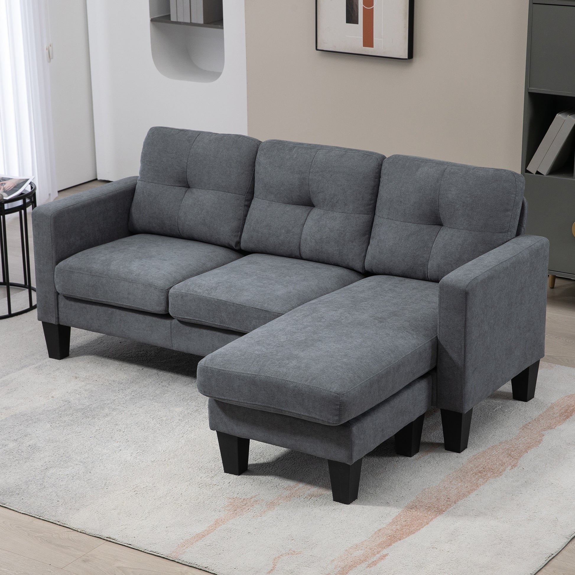 Sectional Sofa with Reversible Chaise Lounge L Shape Couch with Spring Core, High-Density Foam, Linen-Look for Living Room, Bedroom, 186 x 130 x 84 cm Dark Gray