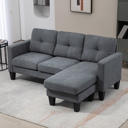Sectional Sofa with Reversible Chaise Lounge L Shape Couch with Spring Core, High-Density Foam, Linen-Look for Living Room, Bedroom, 186 x 130 x 84 cm Dark Gray