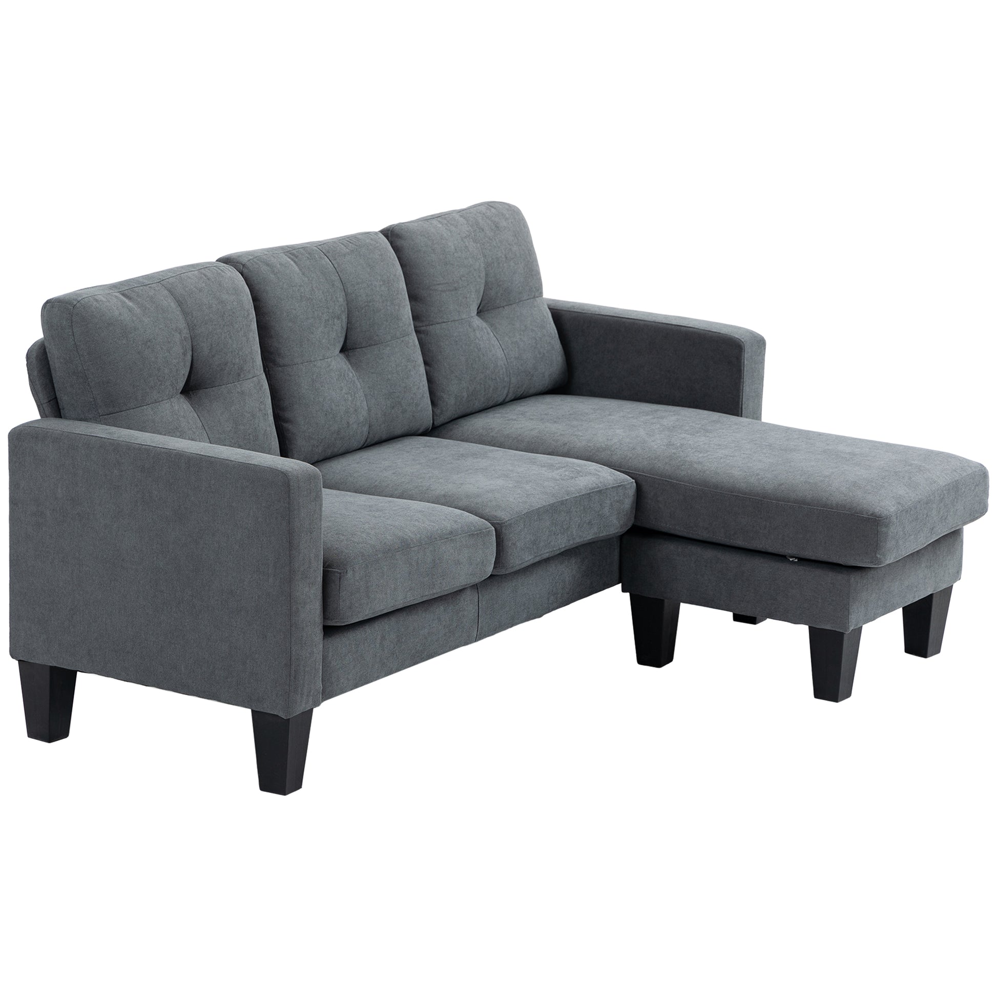 Sectional Sofa with Reversible Chaise Lounge L Shape Couch with Spring Core, High-Density Foam, Linen-Look for Living Room, Bedroom, 186 x 130 x 84 cm Dark Gray
