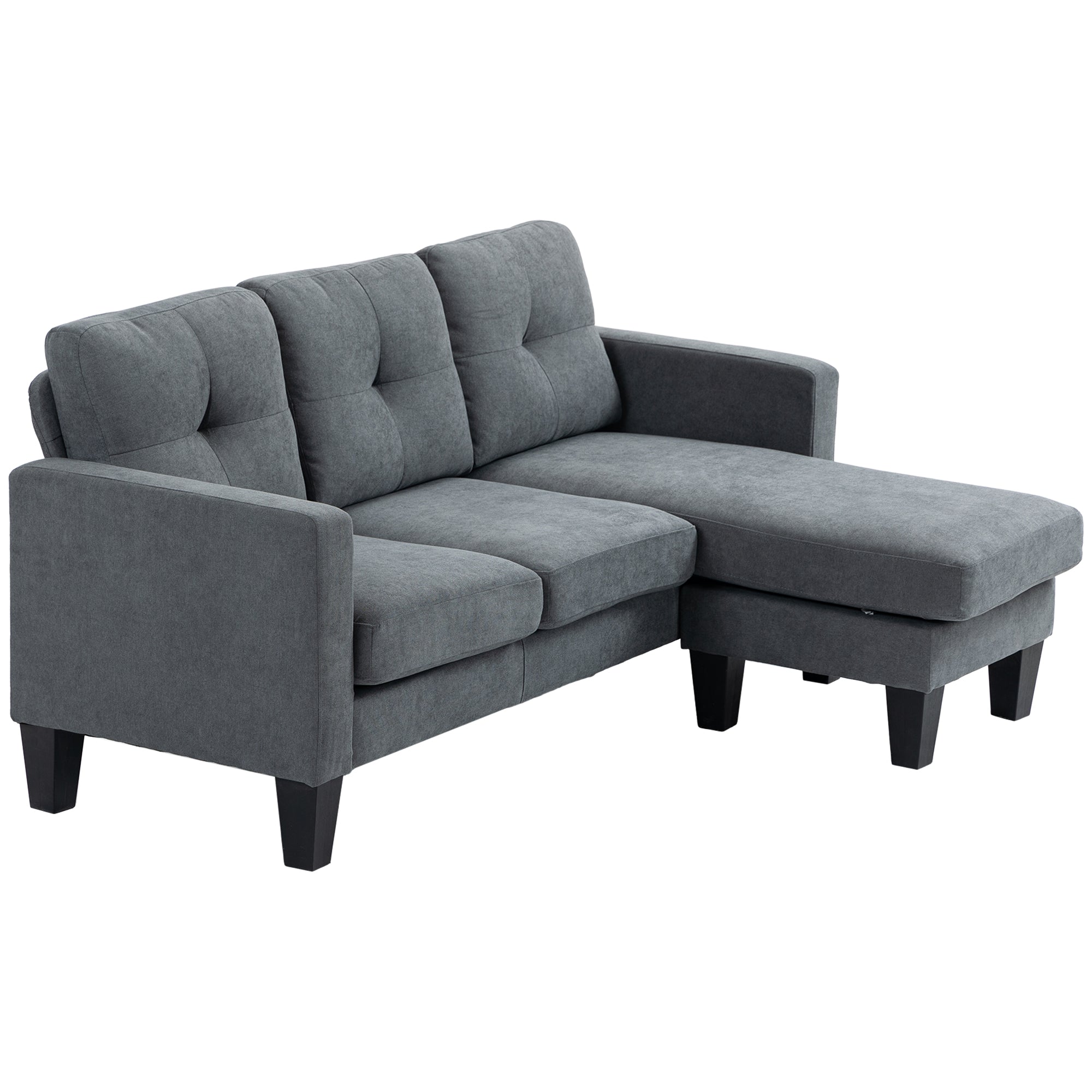 Sectional Sofa with Reversible Chaise Lounge L Shape Couch with Spring Core, High-Density Foam, Linen-Look for Living Room, Bedroom, 186 x 130 x 84 cm Dark Gray