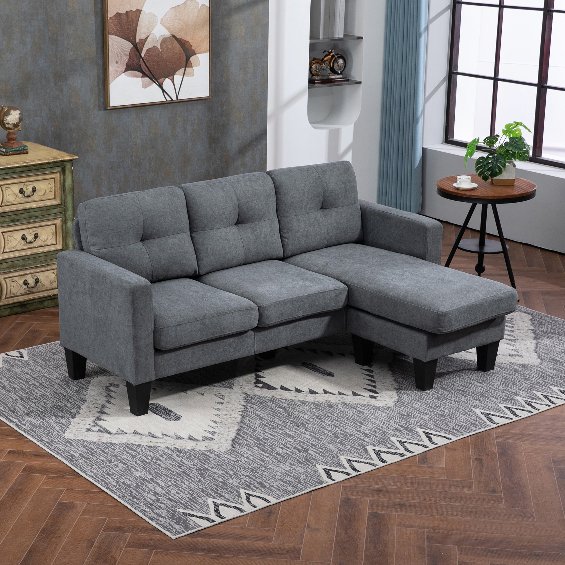 Sectional Sofa with Reversible Chaise Lounge L Shape Couch with Spring Core, High-Density Foam, Linen-Look for Living Room, Bedroom, 186 x 130 x 84 cm Dark Gray