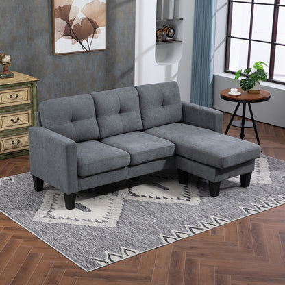 Sectional Sofa with Reversible Chaise Lounge L Shape Couch with Spring Core, High-Density Foam, Linen-Look for Living Room, Bedroom, 186 x 130 x 84 cm Dark Gray
