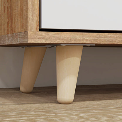 3-Door Shoe Cabinet, Shoe Rack with Adjustable Shelf, 72W x 24D x 119H cm, Natural and White