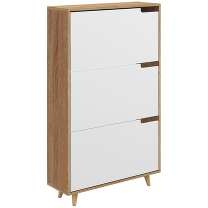 3-Door Shoe Cabinet, Shoe Rack with Adjustable Shelf, 72W x 24D x 119H cm, Natural and White