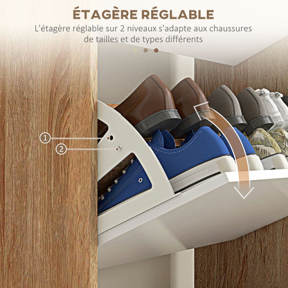 3-Door Shoe Cabinet, Shoe Rack with Adjustable Shelf, 72W x 24D x 119H cm, Natural and White