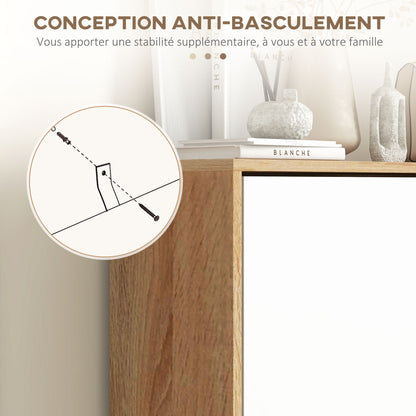 3-Door Shoe Cabinet, Shoe Rack with Adjustable Shelf, 72W x 24D x 119H cm, Natural and White