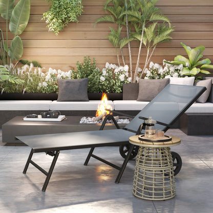 Folding Sun Lounger with Wheels and Adjustable Backrest in 5 Levels, Breathable Textilene 550g/m² Garden Lounger for Beach Pool Garden, 72x158x84cm, Gray