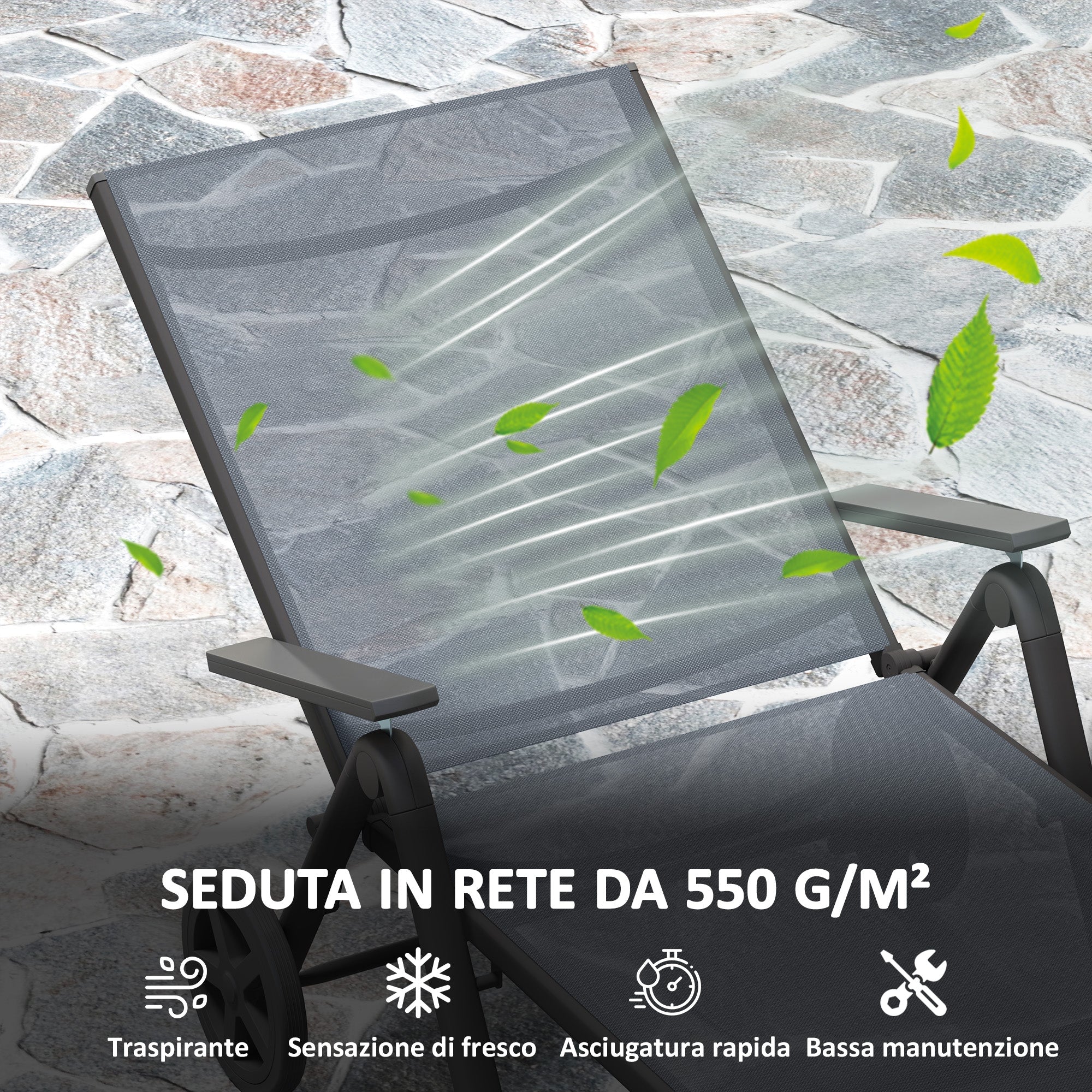 Folding Sun Lounger with Wheels and Adjustable Backrest in 5 Levels, Breathable Textilene 550g/m² Garden Lounger for Beach Pool Garden, 72x158x84cm, Gray
