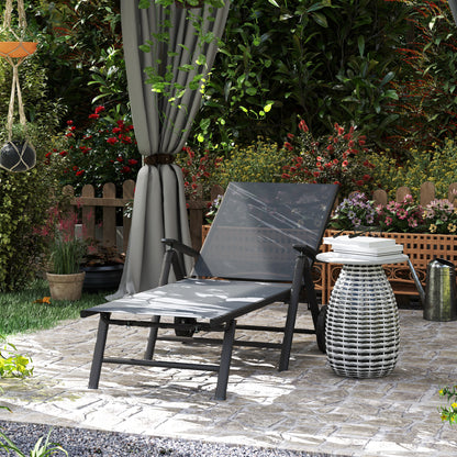 Folding Sun Lounger with Wheels and Adjustable Backrest in 5 Levels, Breathable Textilene 550g/m² Garden Lounger for Beach Pool Garden, 72x158x84cm, Gray