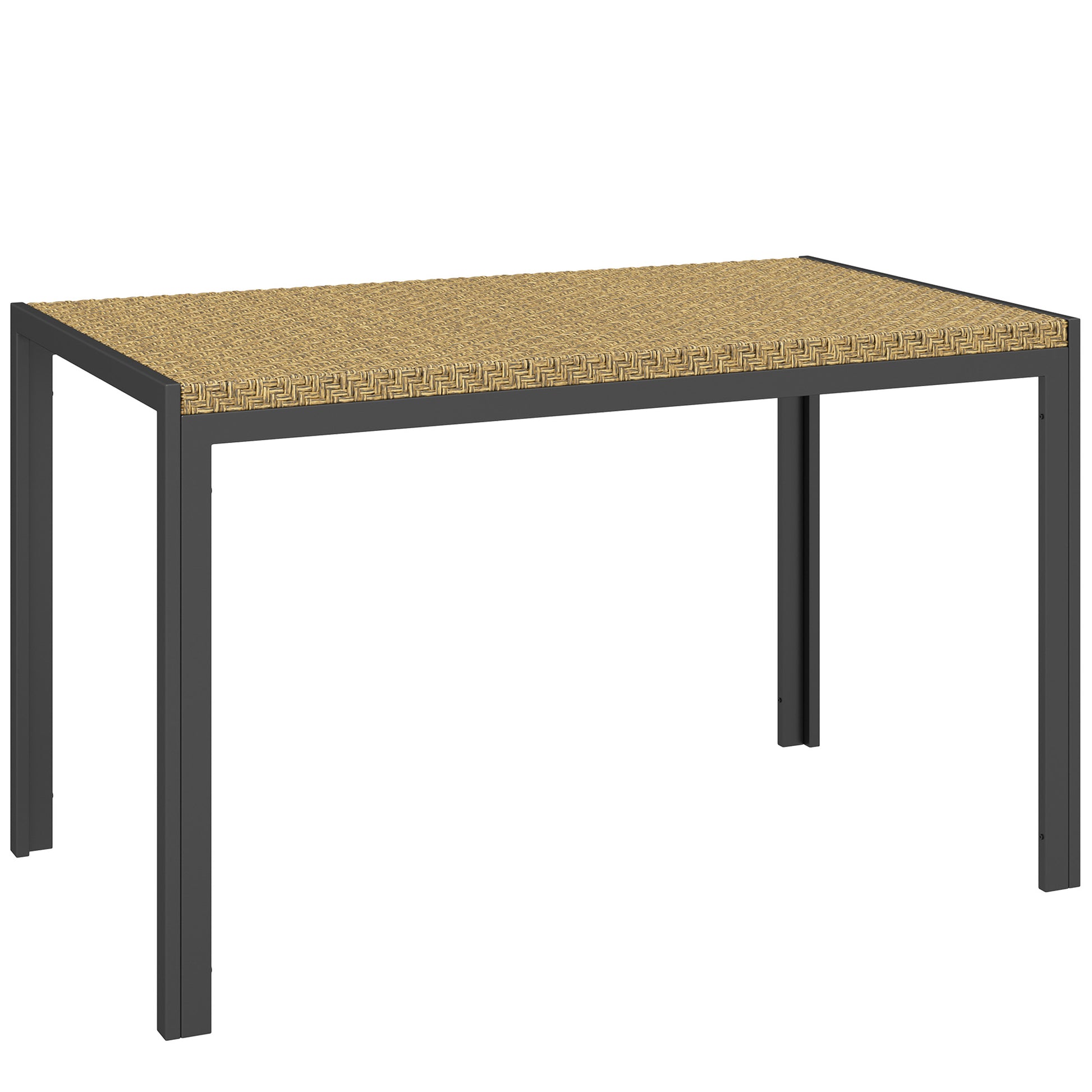 Rectangular Garden Table, Dining Table for 4 People in Metal and Woven Resin Rattan Effect PE Top, dim. 120L x 70W x 72H cm Beige