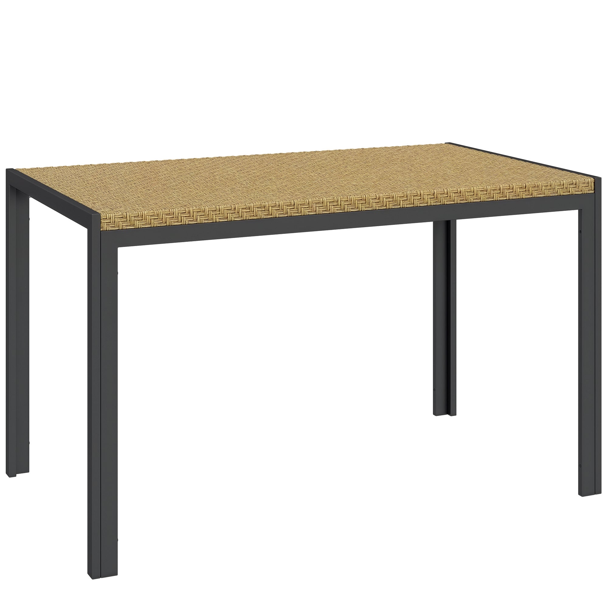 Rectangular Garden Table, Dining Table for 4 People in Metal and Woven Resin Rattan Effect PE Top, dim. 120L x 70W x 72H cm Beige