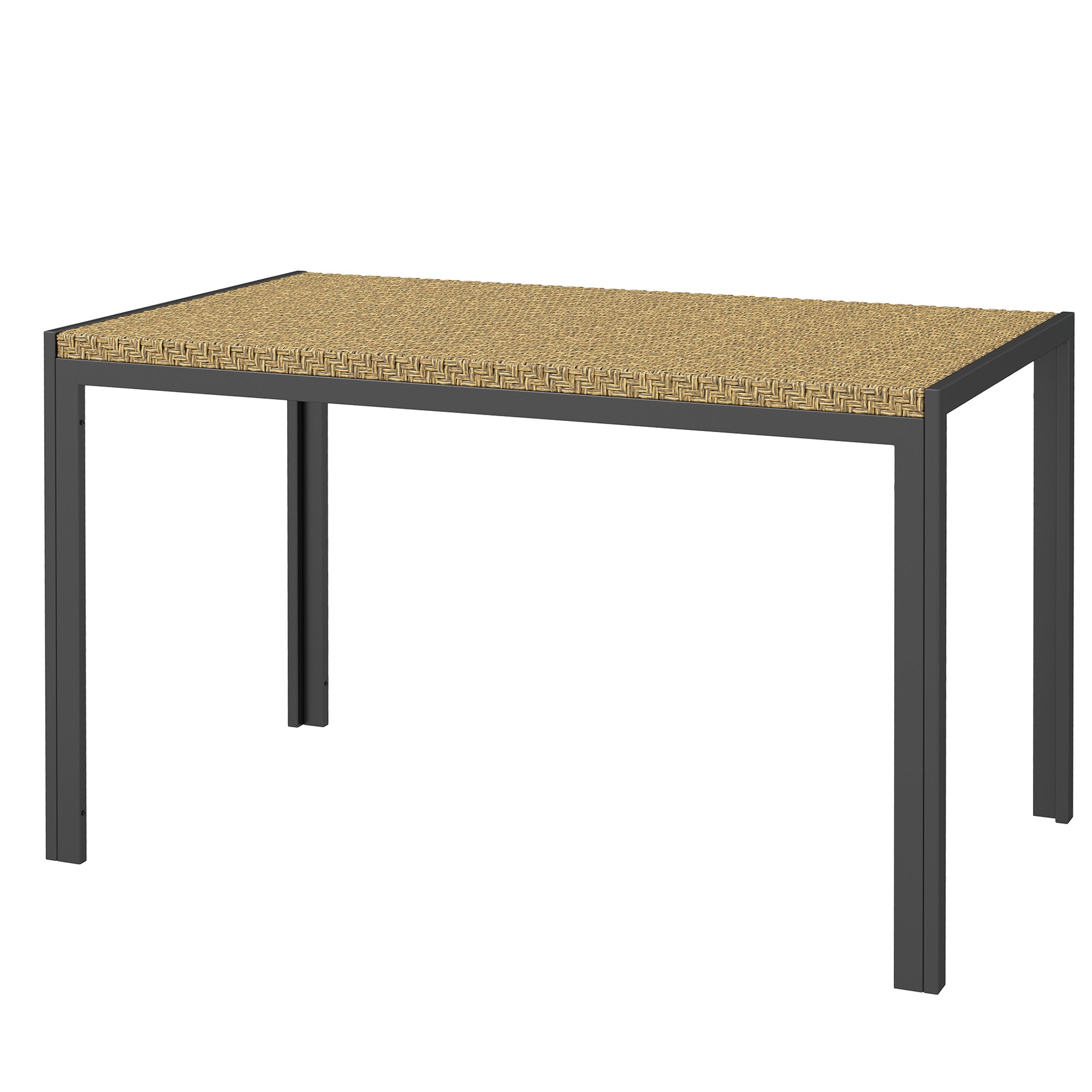 Rectangular Garden Table, Dining Table for 4 People in Metal and Woven Resin Rattan Effect PE Top, dim. 120L x 70W x 72H cm Beige
