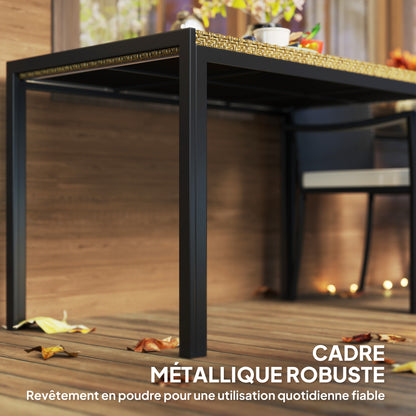 Rectangular Garden Table, Dining Table for 4 People in Metal and Woven Resin Rattan Effect PE Top, dim. 120L x 70W x 72H cm Beige