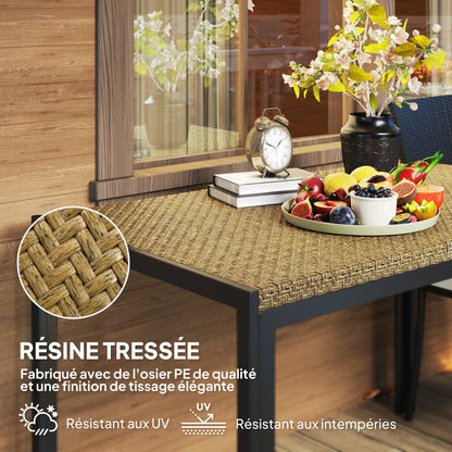 Rectangular Garden Table, Dining Table for 4 People in Metal and Woven Resin Rattan Effect PE Top, dim. 120L x 70W x 72H cm Beige