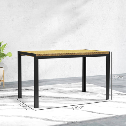 Rectangular Garden Table, Dining Table for 4 People in Metal and Woven Resin Rattan Effect PE Top, dim. 120L x 70W x 72H cm Beige