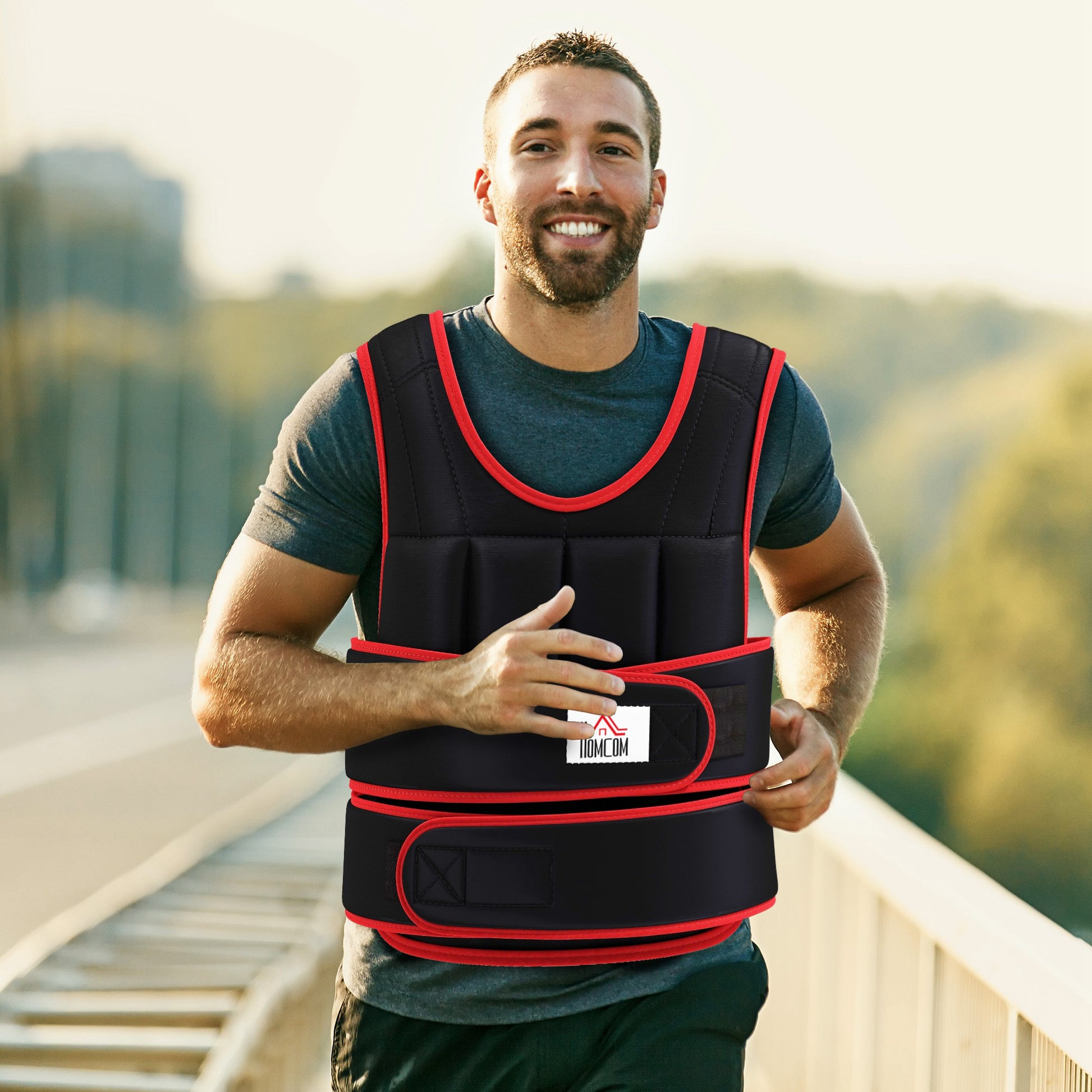 20 kg Training Vest Weighted Vest with Dual Straps Adjustable Strength Training Fitness Oxford Metal Sand Black+Red 60 x 50 cm