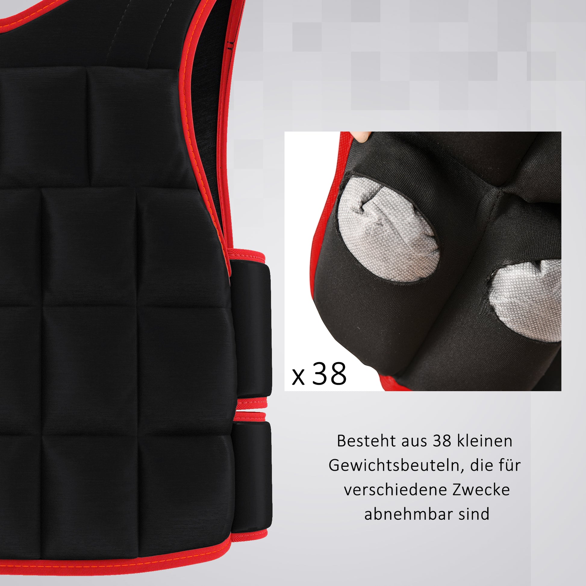 20 kg Training Vest Weighted Vest with Dual Straps Adjustable Strength Training Fitness Oxford Metal Sand Black+Red 60 x 50 cm