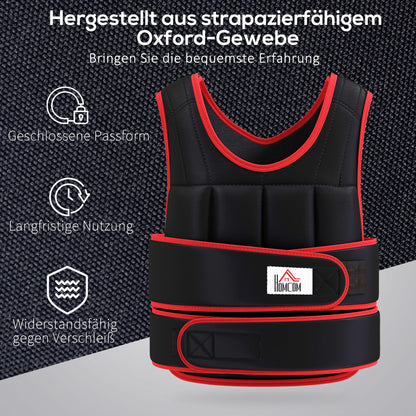 20 kg Training Vest Weighted Vest with Dual Straps Adjustable Strength Training Fitness Oxford Metal Sand Black+Red 60 x 50 cm