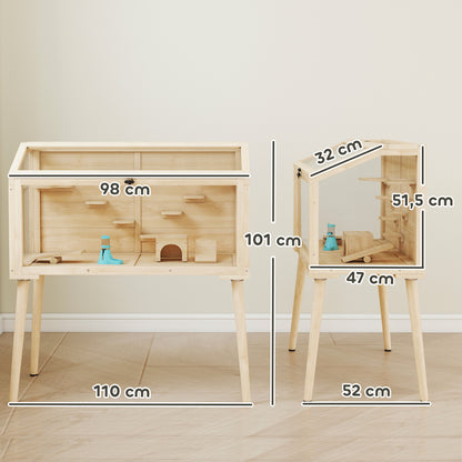 Hamster Cage — Small Animal Habitat with Accessories, Water Bottle, 43.3 x 20.5 x 39.8 in (110 x 52 x 101 cm), Wood & Plastic