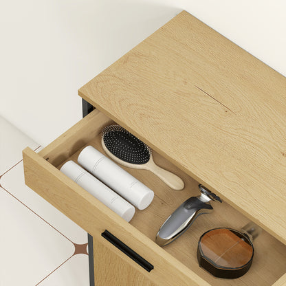 Bathroom Cabinet, Storage Cabinet with Drawer, Cupboard with Door, Adjustable Shelf and Soft-Close Hinges, Bathroom Cabinet, Kitchen, Living Room, 60 x 30 x 80 cm, Oak