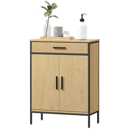 Bathroom Cabinet, Storage Cabinet with Drawer, Cupboard with Door, Adjustable Shelf and Soft-Close Hinges, Bathroom Cabinet, Kitchen, Living Room, 60 x 30 x 80 cm, Oak