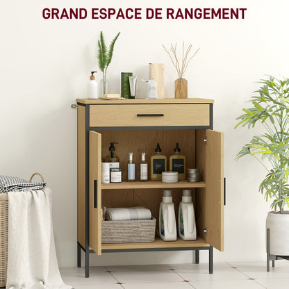 Bathroom Cabinet, Storage Cabinet with Drawer, Cupboard with Door, Adjustable Shelf and Soft-Close Hinges, Bathroom Cabinet, Kitchen, Living Room, 60 x 30 x 80 cm, Oak
