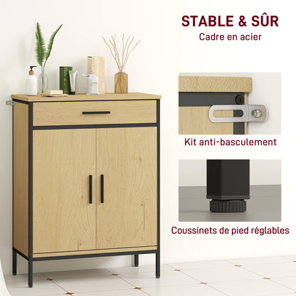 Bathroom Cabinet, Storage Cabinet with Drawer, Cupboard with Door, Adjustable Shelf and Soft-Close Hinges, Bathroom Cabinet, Kitchen, Living Room, 60 x 30 x 80 cm, Oak