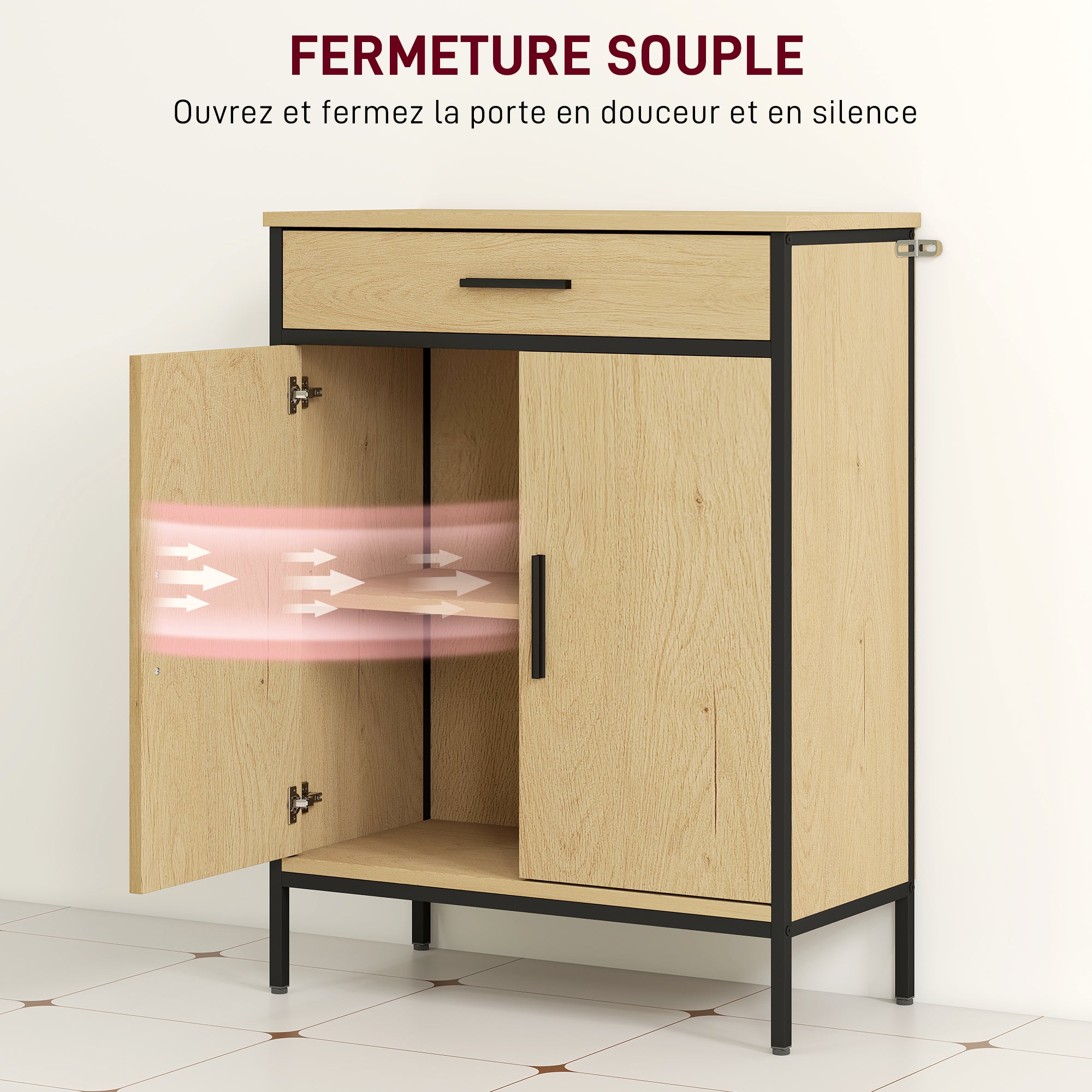 Bathroom Cabinet, Storage Cabinet with Drawer, Cupboard with Door, Adjustable Shelf and Soft-Close Hinges, Bathroom Cabinet, Kitchen, Living Room, 60 x 30 x 80 cm, Oak