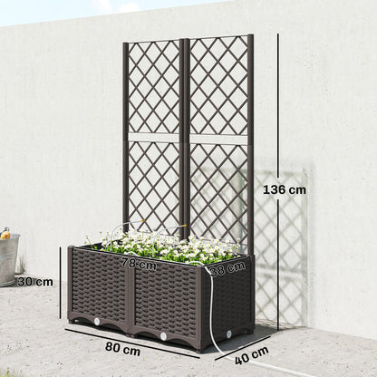 Set of 2 Trellises with Planter Box — Drainage Hole & Water Timer Irrigation System, 31.5 x 15.7 x 53.5 in Raised Planter with Trellis for Garden & Balcony, Brown