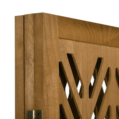 Wooden Lattice Room Divider Interior Folding Partition 4 Panels Natural Wood 160 x 170 cm