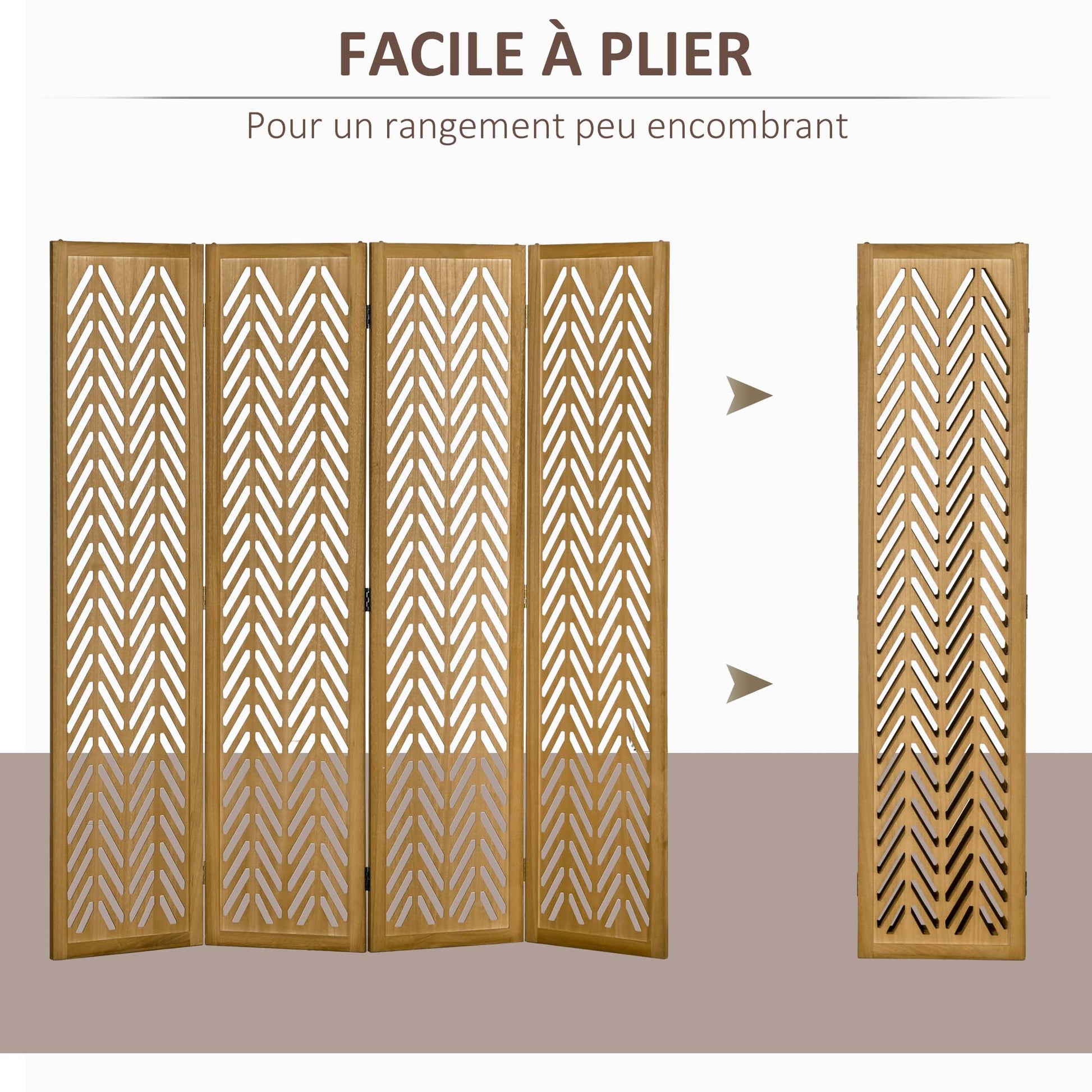 Wooden Lattice Room Divider Interior Folding Partition 4 Panels Natural Wood 160 x 170 cm