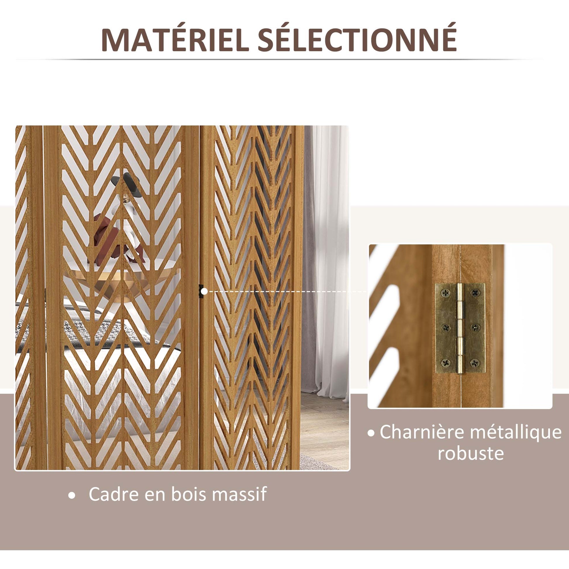 Wooden Lattice Room Divider Interior Folding Partition 4 Panels Natural Wood 160 x 170 cm