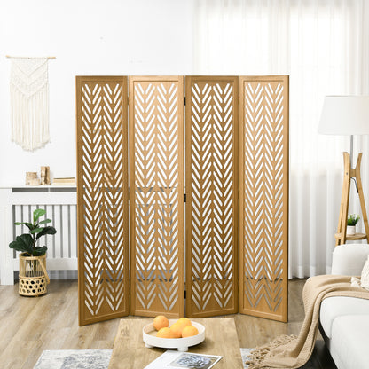 Wooden Lattice Room Divider Interior Folding Partition 4 Panels Natural Wood 160 x 170 cm